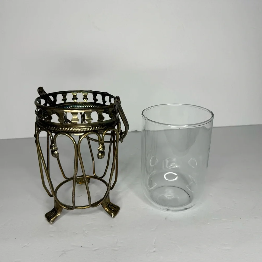 Davco Silver Vintage Victorian Style Lantern Hand Forged Metal‎ and Glass Vase